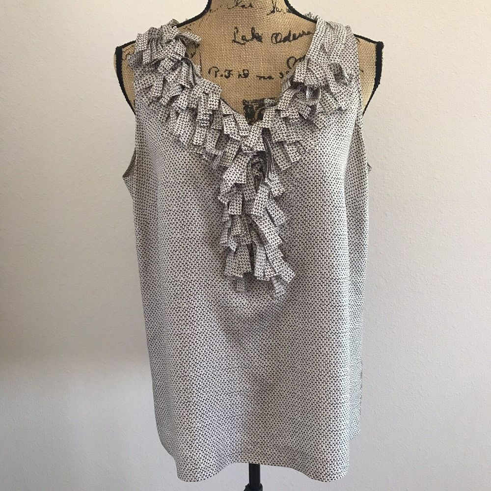 J.Crew Womens Silk Ruffle Blouse Size 12 Sleeveless Tank Hidden Button Placket - Picture 9 of 9